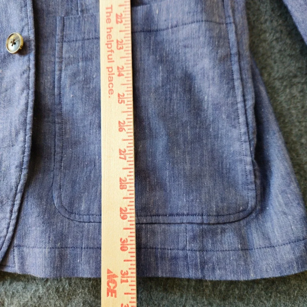 Cremieux Blue Linen Sport Coat XXL Elbow Patch Two Button Butterfly Half Lining